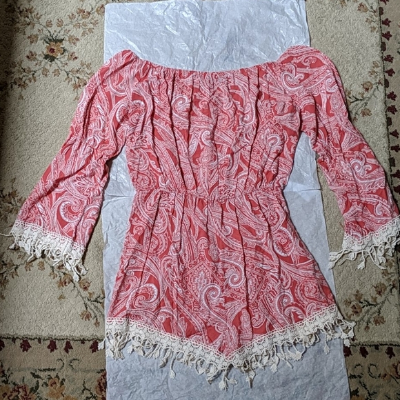 See You Monday Coral and Cream Fringed Rom… - Picture 2 of 6